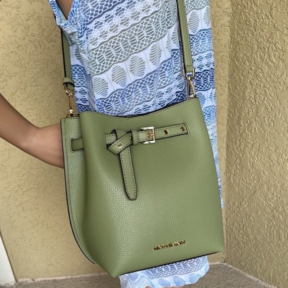 Michael Kors Emilia Small Bucket Bag Messenger Leather Light Sage - Picture 9 of 16